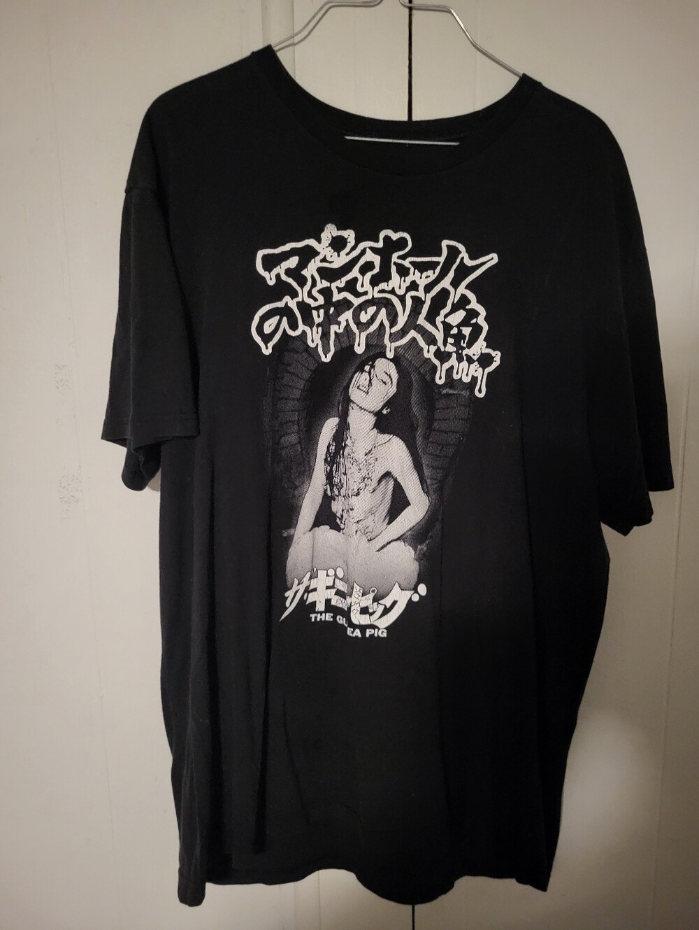 Black Graphic Crewneck T-Shirt with Japanese Print